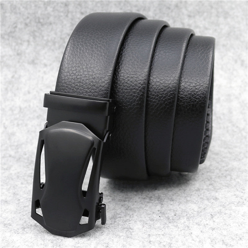 Microfiber Leather Ratchet Belt Adjustable Automatic Buckle Black Belts For Men - Daily Life Supplies