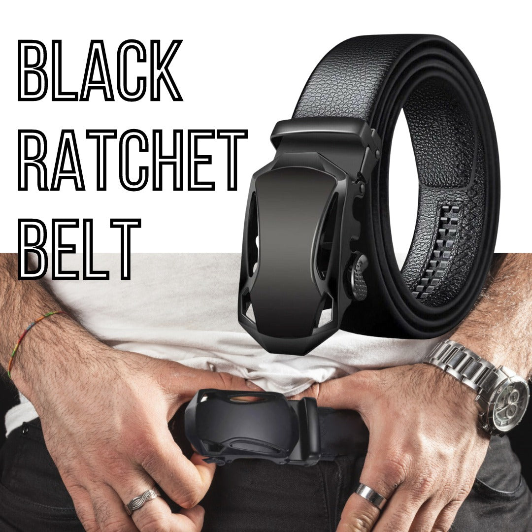 Microfiber Leather Ratchet Belt Adjustable Automatic Buckle Black Belts For Men - Daily Life Supplies