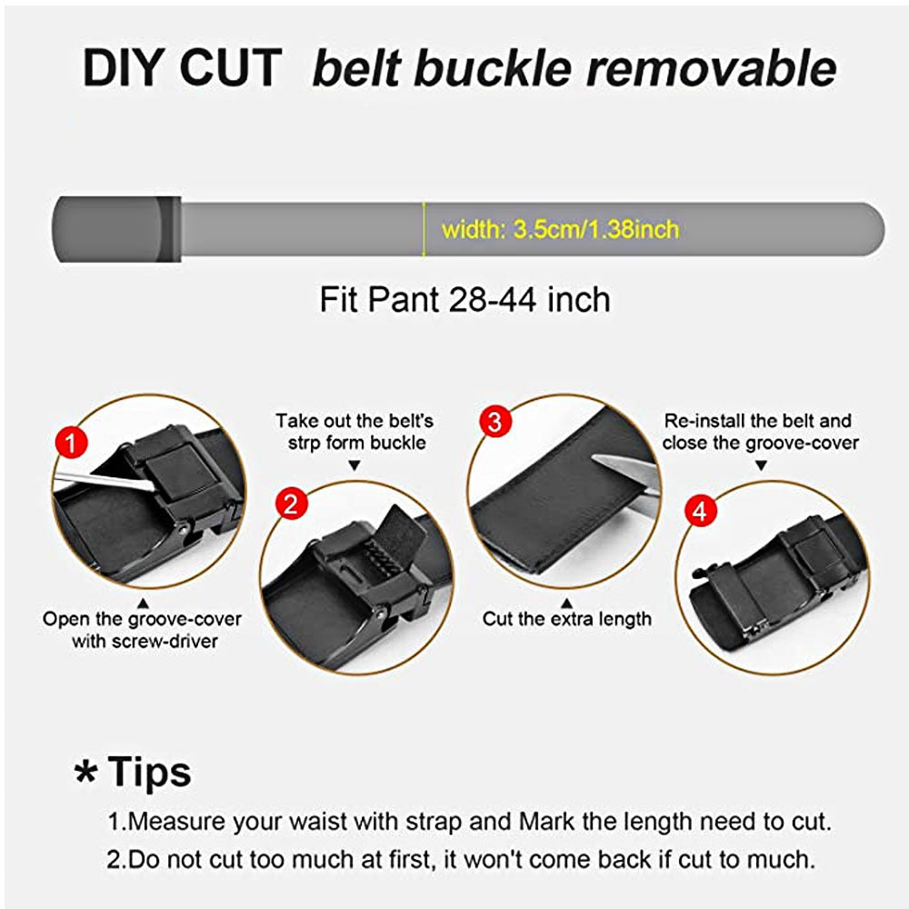 Microfiber Leather Ratchet Belt Adjustable Automatic Buckle Black Belts For Men - Daily Life Supplies