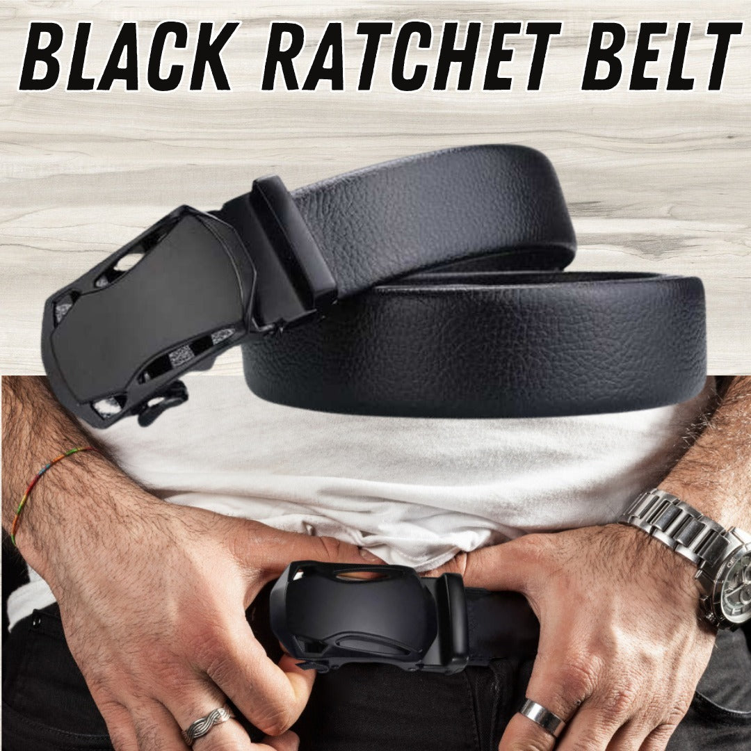 Microfiber Leather Ratchet Belt Adjustable Automatic Buckle Black Belts For Men - Daily Life Supplies