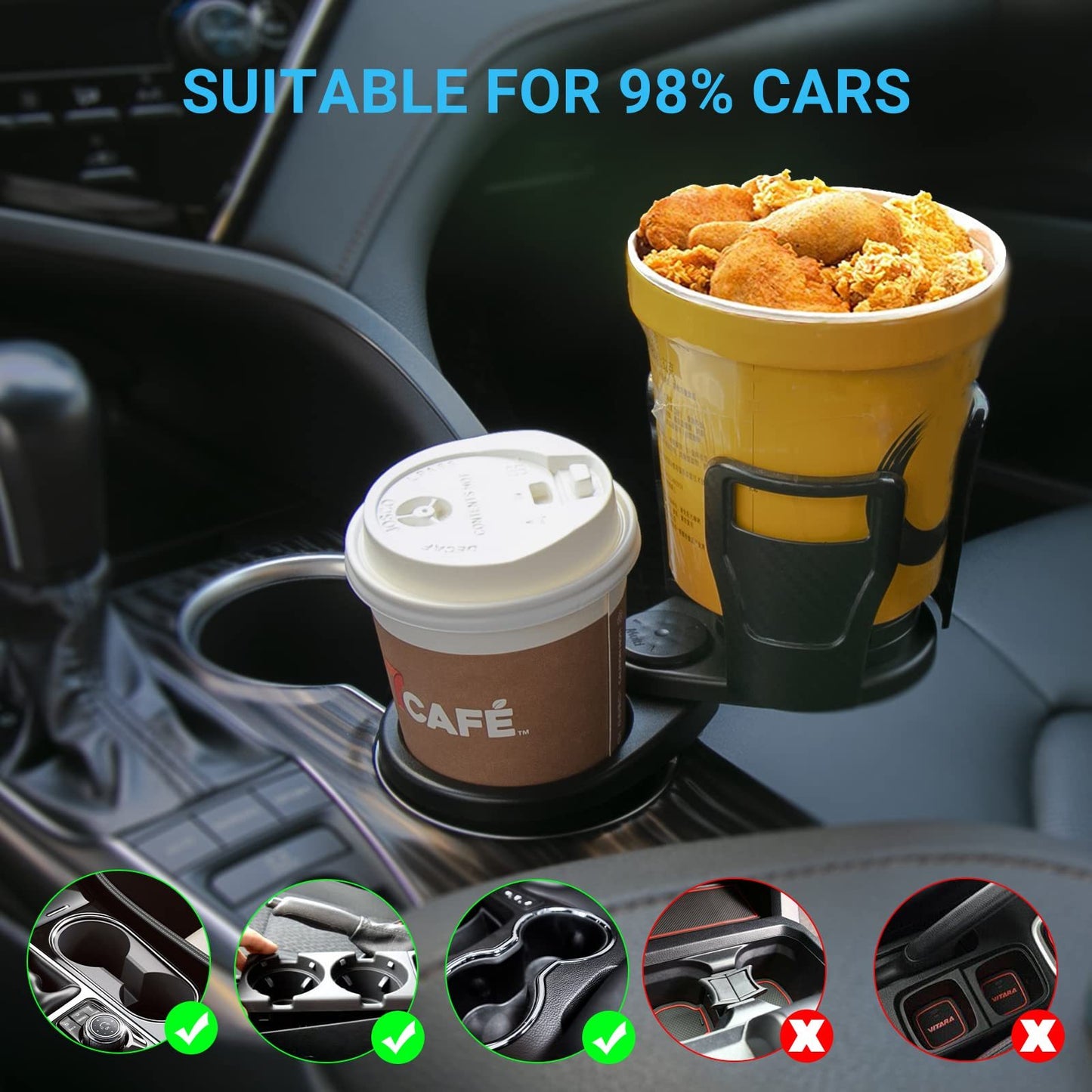 "360° Rotatable Car Cup Holder & Phone/Sunglasses Organizer"