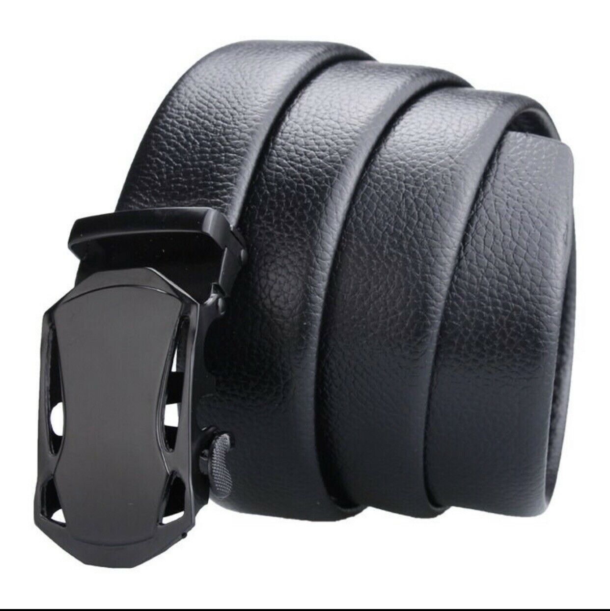 Microfiber Leather Ratchet Belt Adjustable Automatic Buckle Black Belts For Men - Daily Life Supplies