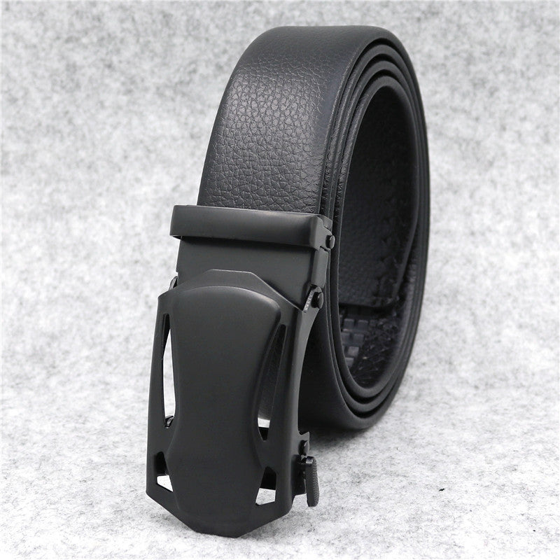 Microfiber Leather Ratchet Belt Adjustable Automatic Buckle Black Belts For Men - Daily Life Supplies