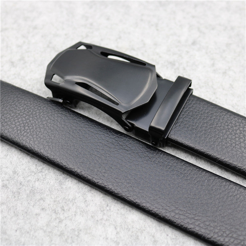 Microfiber Leather Ratchet Belt Adjustable Automatic Buckle Black Belts For Men - Daily Life Supplies