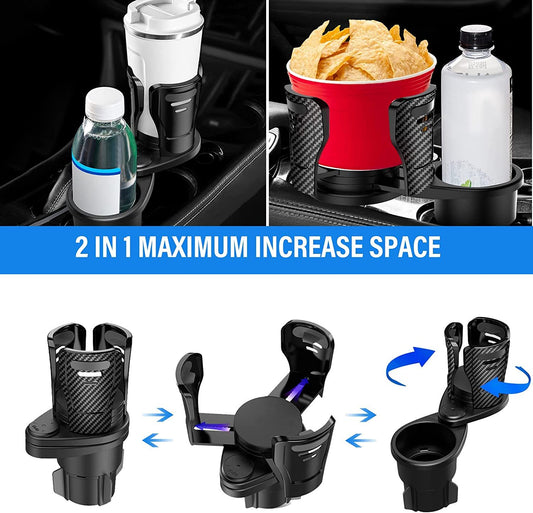 "360° Rotatable Car Cup Holder & Phone/Sunglasses Organizer"