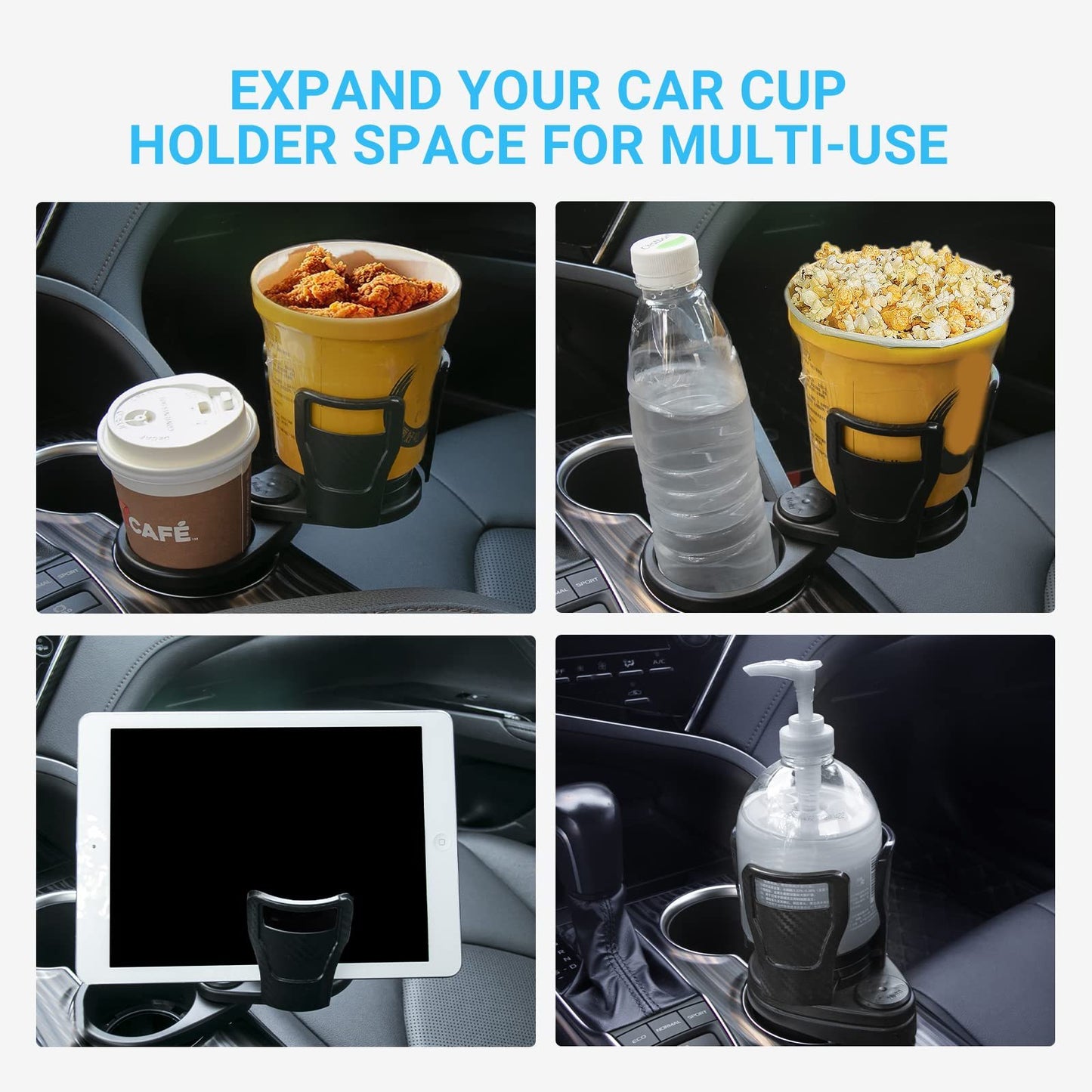 "360° Rotatable Car Cup Holder & Phone/Sunglasses Organizer"