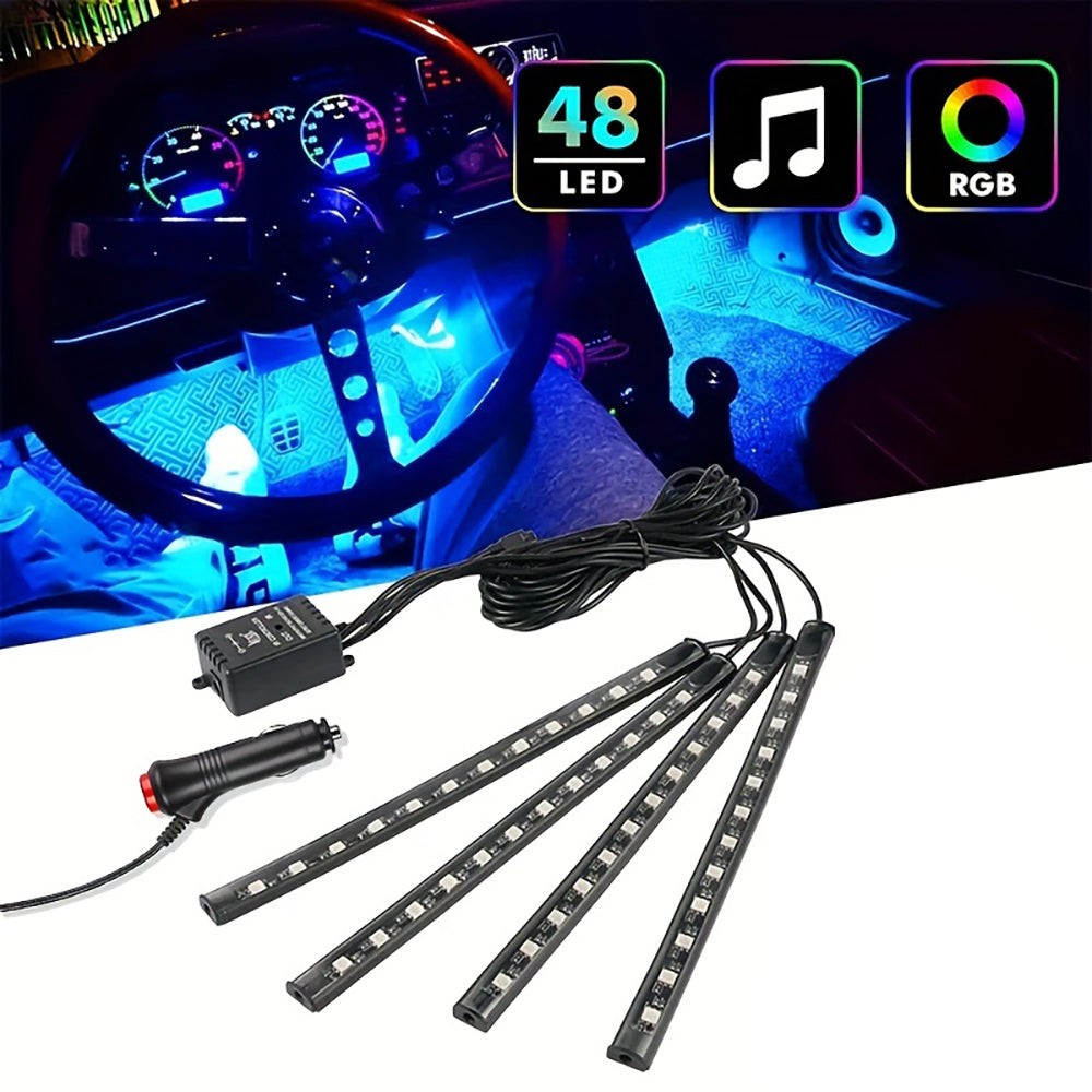 "LED RGB Car Interior Lights with USB, Remote, and Music Control"