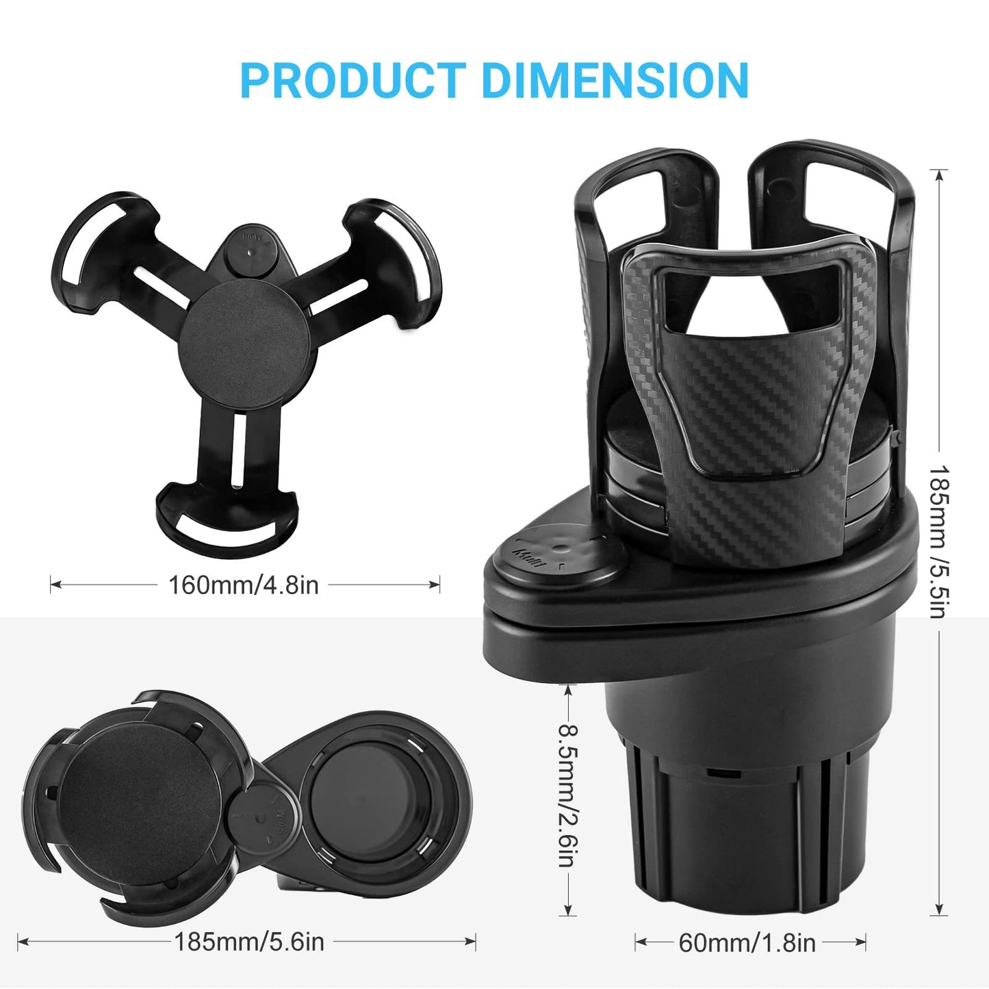 "360° Rotatable Car Cup Holder & Phone/Sunglasses Organizer"