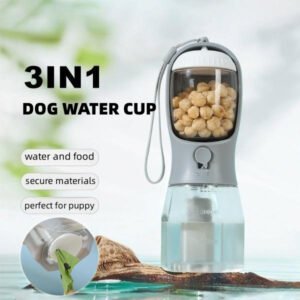 3-in-1 Portable Dog Water Bottle – Travel Cup with Food & Waste Bag Holder