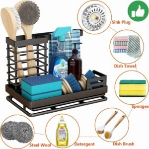 Kitchen Sink Caddy Compact Organizer for Sponges, Soap & Brushes