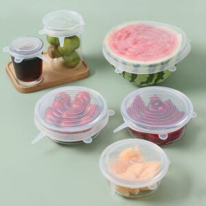 6-Pack Silicone Stretch Lids Reusable Food Covers for Fresh-Keeping & Spill-Proof Storage