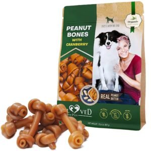 Dog Peanut Butter Bones with Cranberry Rawhide-Free, Organic Healthy Snacks Collagen Chews for Small & Large Dogs