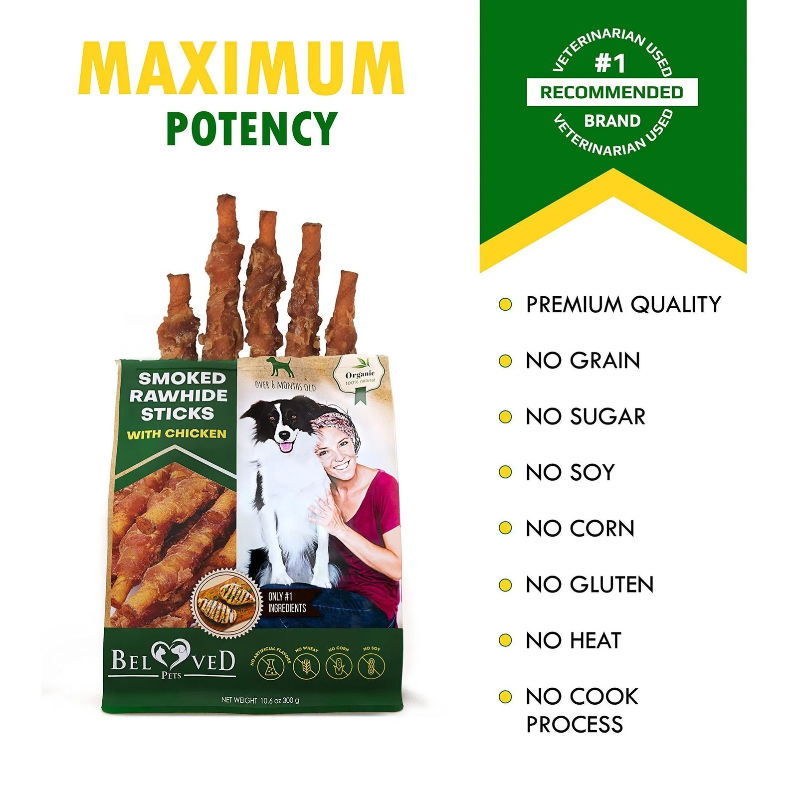 Smoked Rawhide Dog Sticks with Chicken Organic, Grain-Free, Healthy & Human-Grade Chew Treats for Dogs - Image 2
