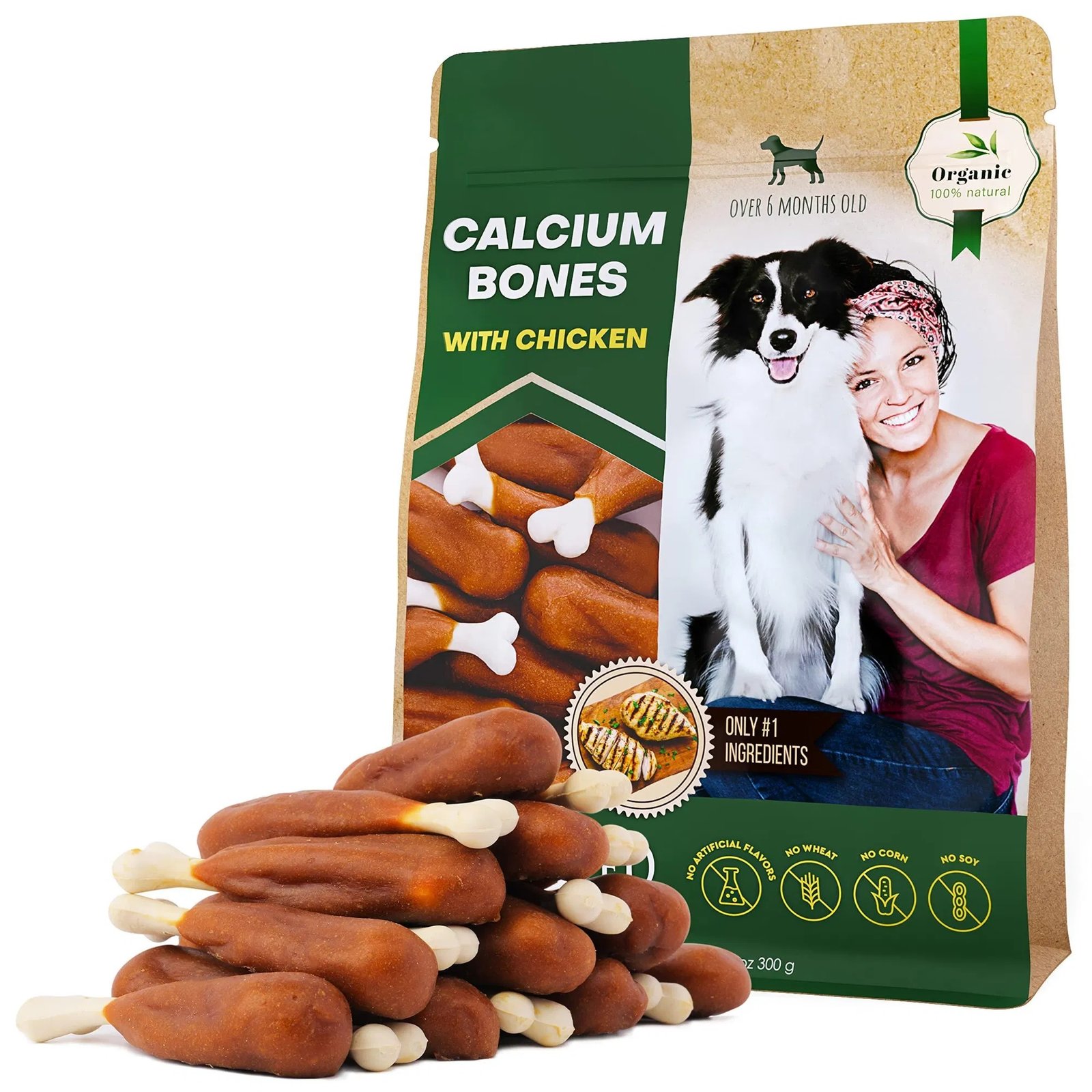 Dog Calcium Bones with Chicken Rawhide-Free,Grain-Free & Organic Healthy Meat Chews for Training Dogs of All Sizes