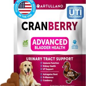 Dog UTI & Bladder Treatment Cranberry Soft Chews with Fish Oil for Urinary Tract Infections,Bladder Stones & Kidney Support (70 Count)