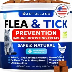 Natural Cat Flea & Tick Chewables Oral Daily Supplement with Vitamins for Skin, Coat,Digestion & Dental Support (135 Soft Chews)