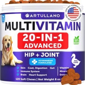 Dog Multivitamin Chewables 20-in-1 Vitamins & Supplements with Glucosamine Joint, Mobility, Skin, Gut & Immune Support (120 Chews)