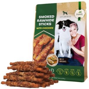 Smoked Rawhide Dog Sticks with Chicken Organic, Grain-Free, Healthy & Human-Grade Chew Treats for Dogs